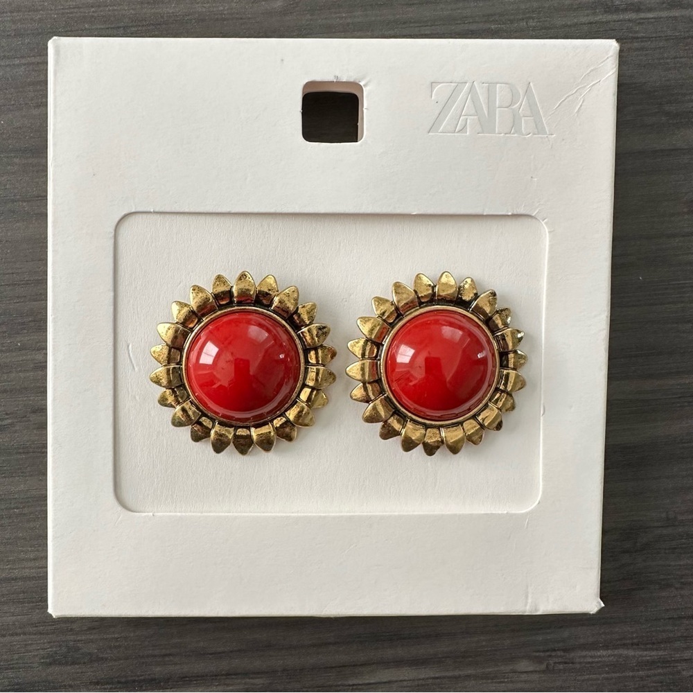 Zara Radiant Gold and Red Earrings